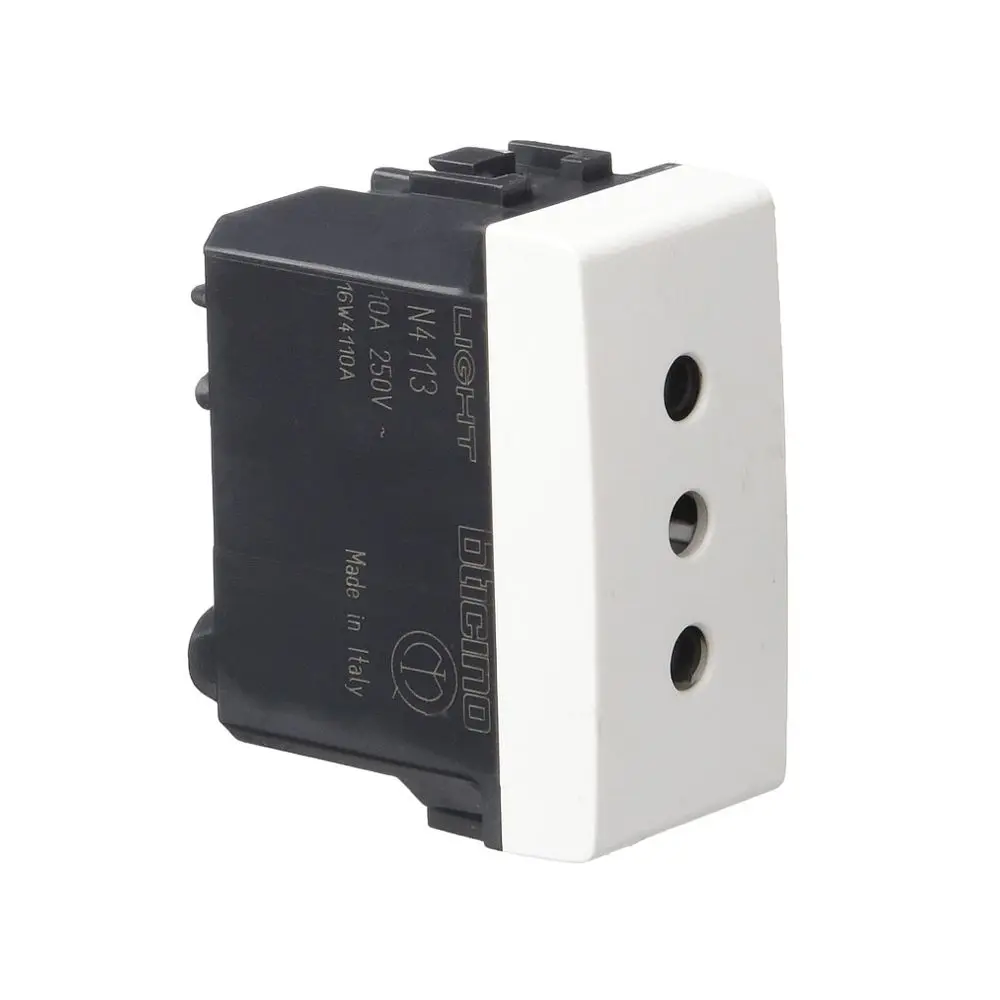 Tomacorriente 2X10A+T 250V pespiga redonda 1 módulo alvéolos protegidos